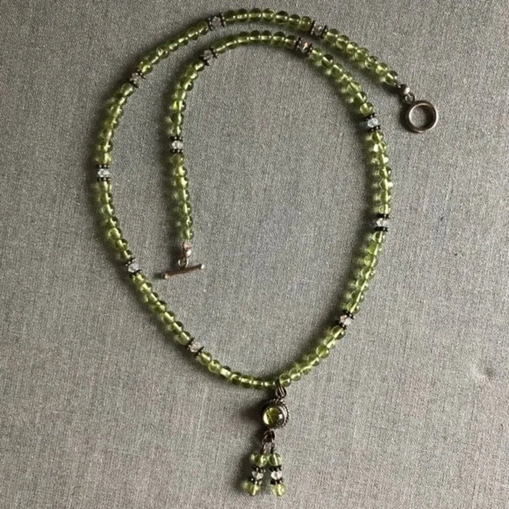 Vintage Handmade Genuine Peridot Swarovski Crystal Sterling Silver Pendant 16 In